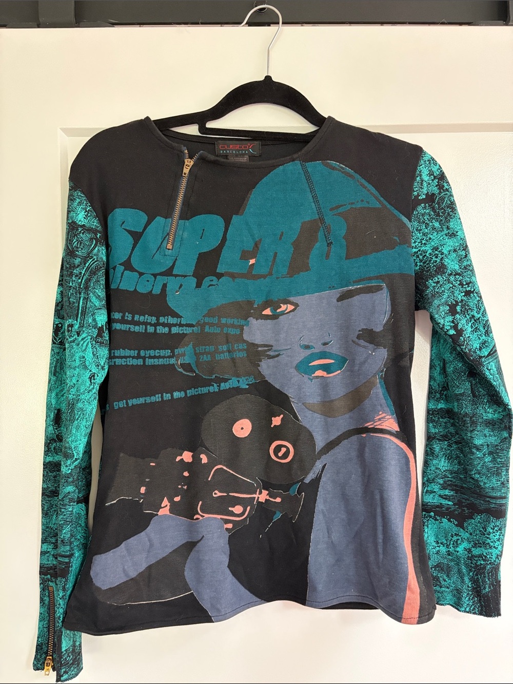 Custo Barcelona Super 8 Long Sleeve Graphic Tee with Teal & Coral Accents